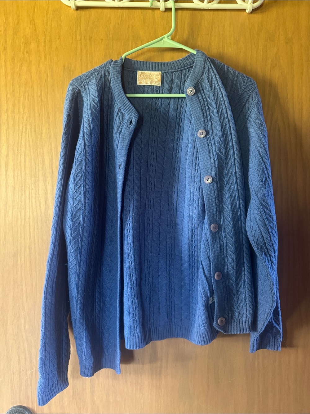 Vintage Pendleton • Blue Cable-Knit Button Cardigan Sweater